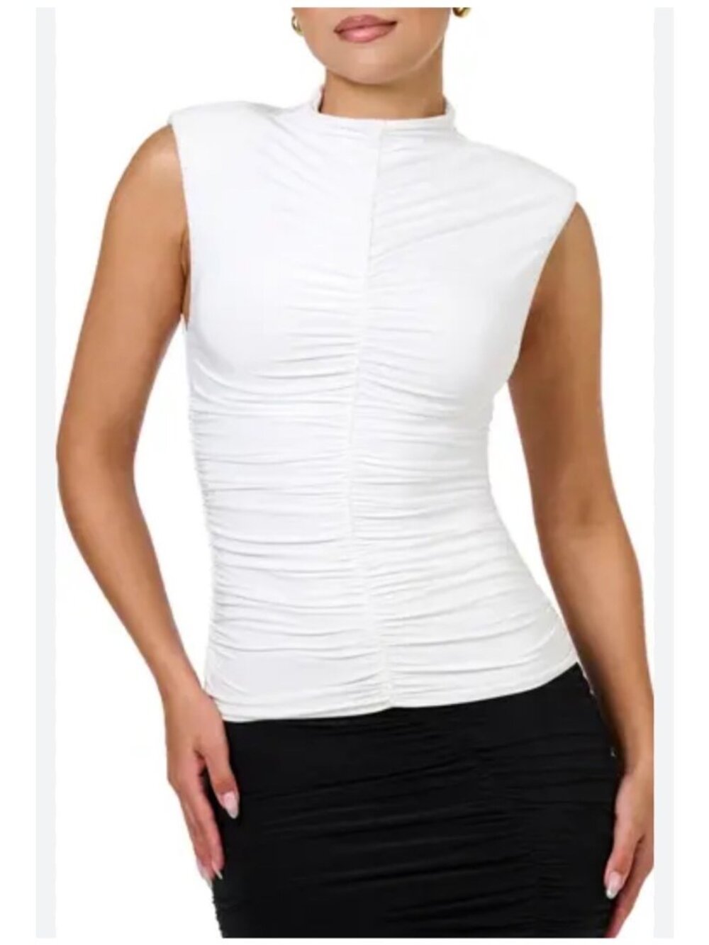 Naked Wardrobe Hourglass Drama Shoulder Ruched Size XL High Neck Top Blouse NWT